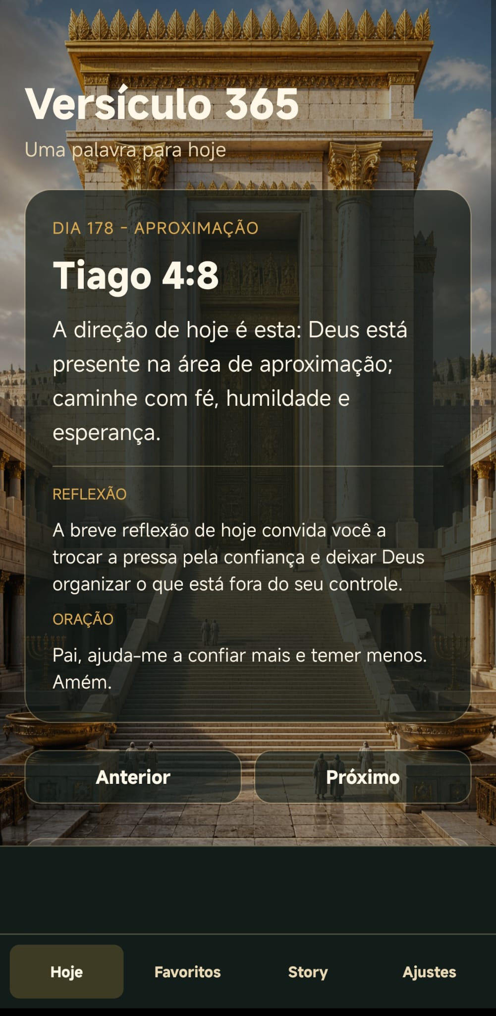 Prévia visual do aplicativo Versículo 365 em uma tela de celular